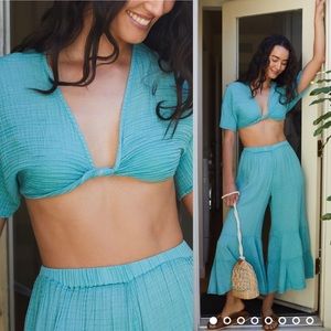 BY ANTHROPOLOGIE GAUZY TOP DARK TURQUOISE